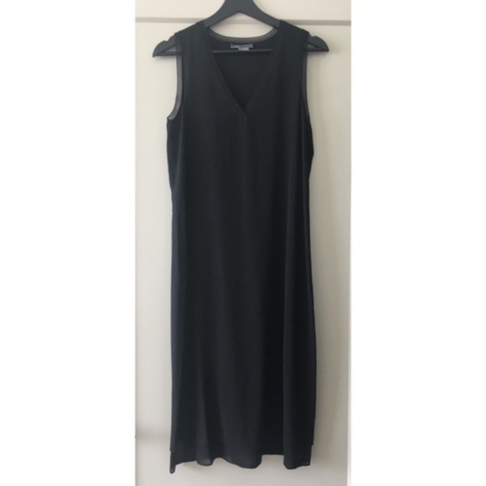 Vince Black Silk Sleeveless Tank Shift Midi Dress - Picture 4 of 8